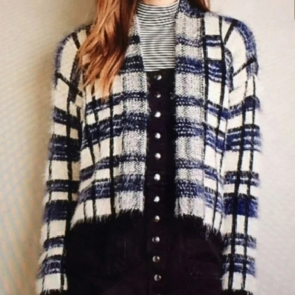 Anthropologie LA Fee Verte Plaid fuzzy open front Long sleeve cardigan - Picture 11 of 11